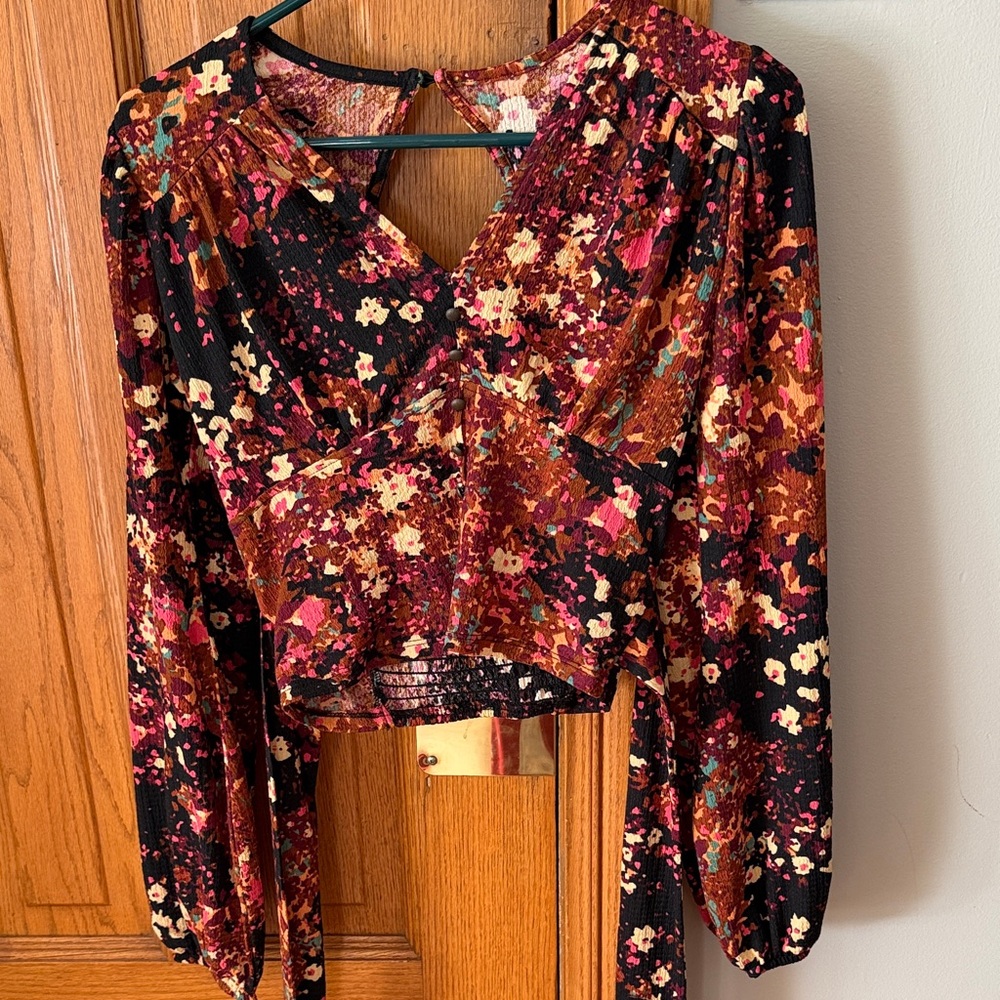 Anthropologie Floral Blouse - Black and Red